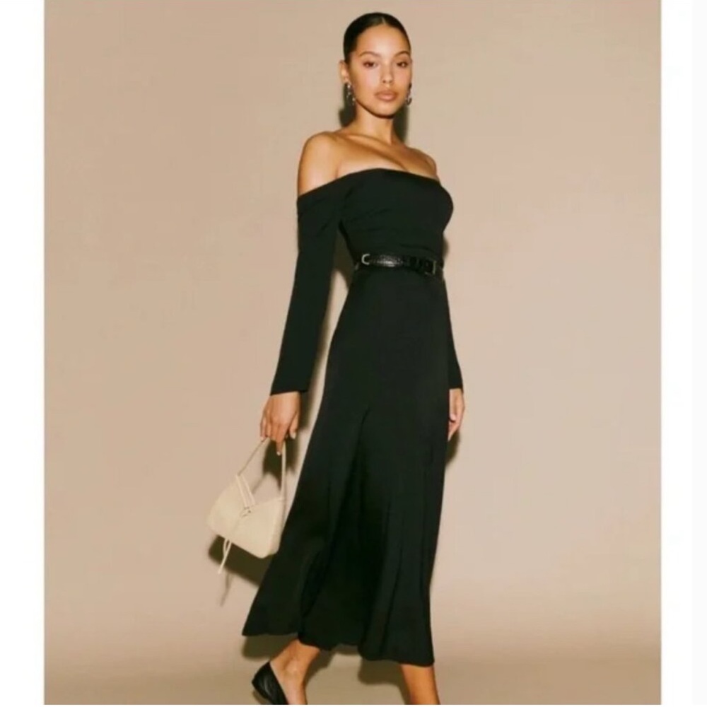 Reformation Black Ballard Off The Shoulder Dress